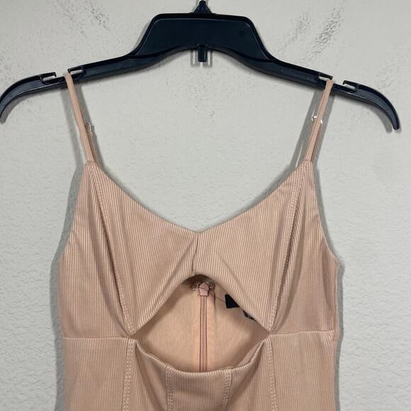 H:ours XXS Moe Cut Out Rib Mini Dress Tan Strappy Adjustable Strap Sleeveless - Picture 4 of 8